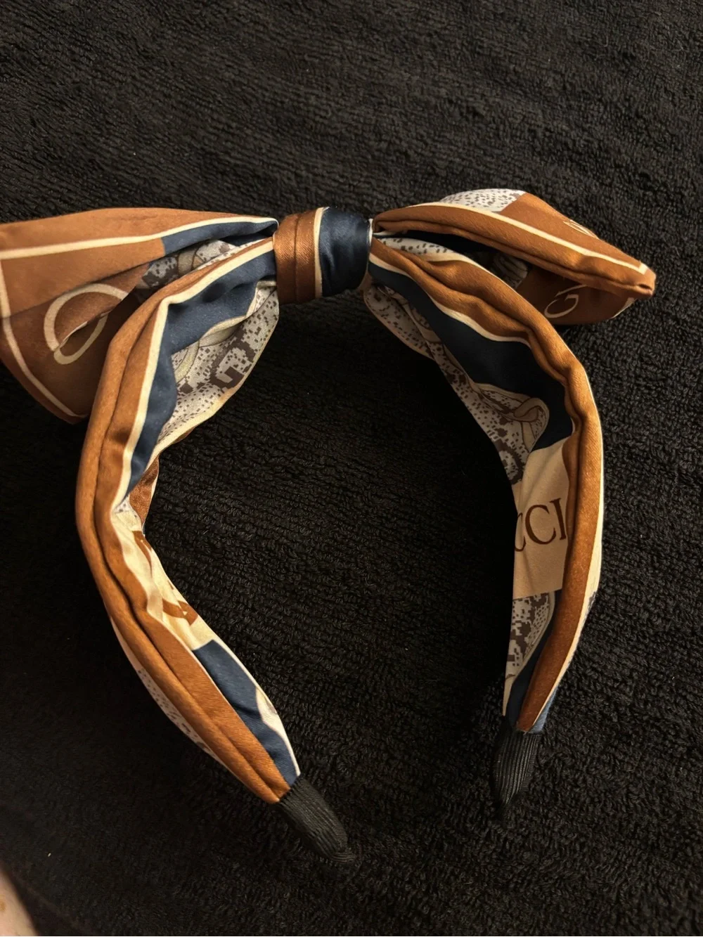 Brown & Navy Silk Bow Headband